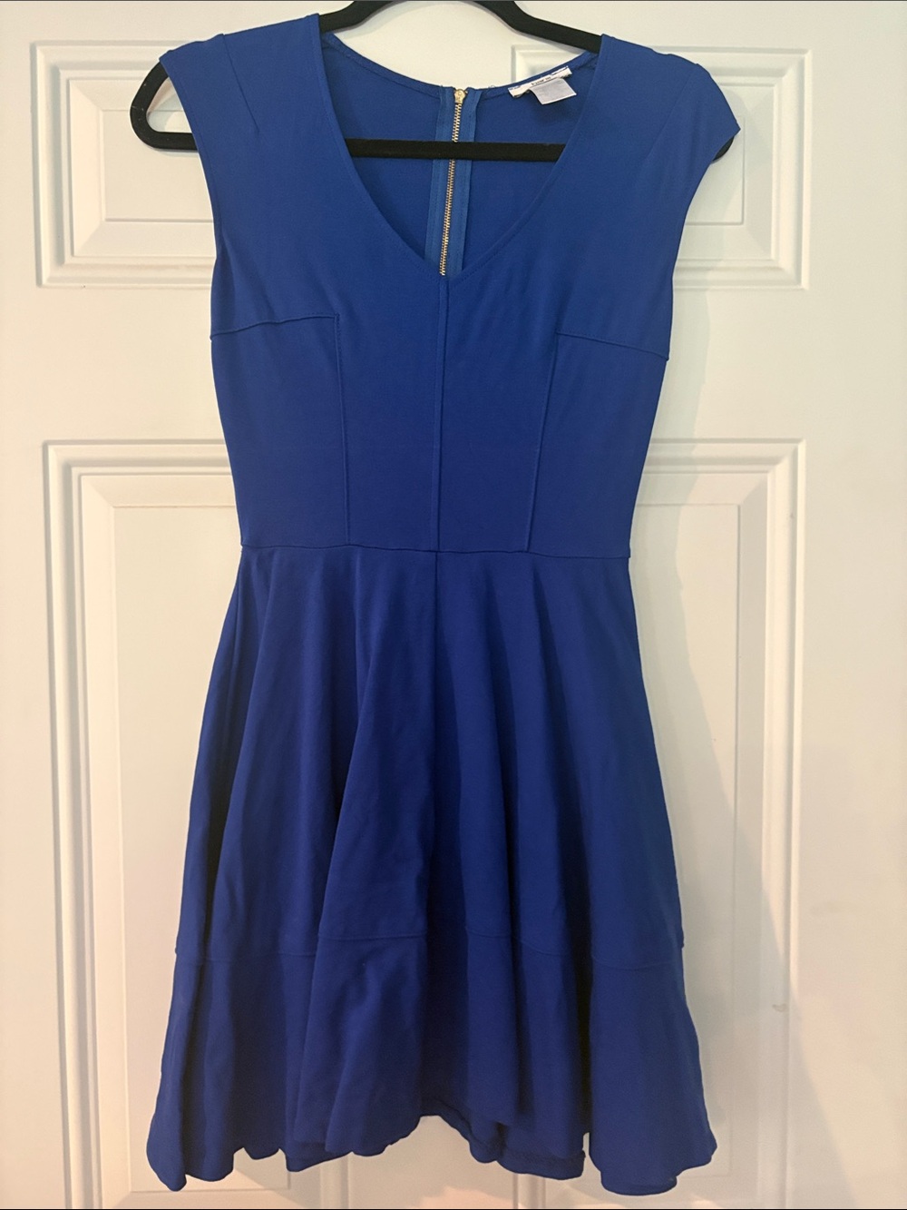Cap-Sleeve Royal Blue Fit & Flare Dress